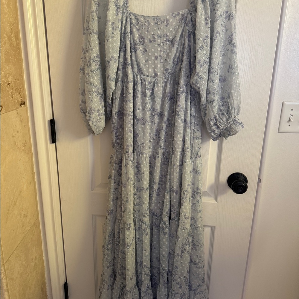Storia Light Blue Floral Long Sleeve Dress